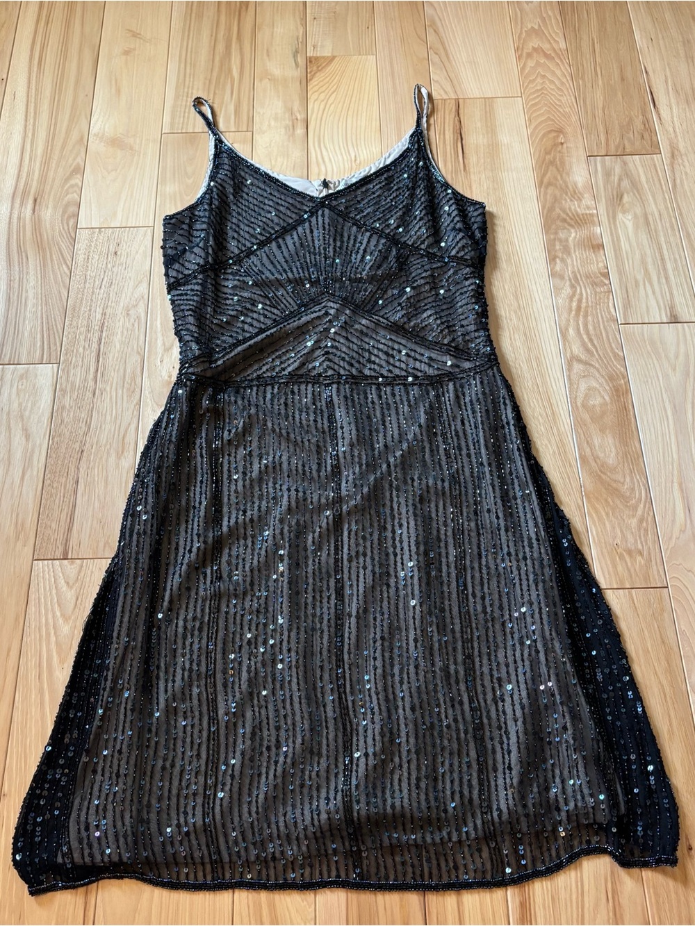 Vintage Adrianna Papell Silk Beaded Sequin Embellished Art Deco Style Dress